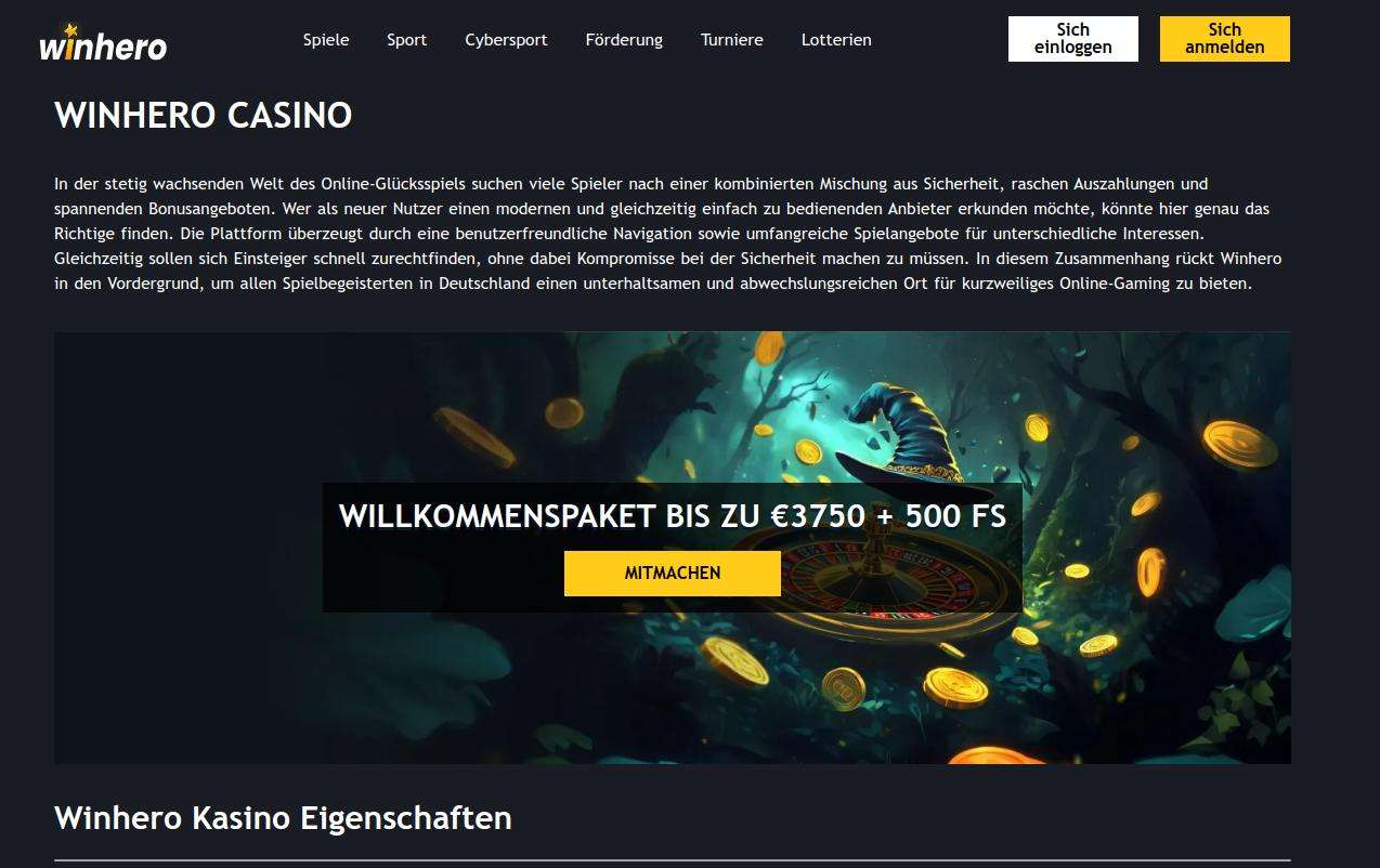 Überblick über die angebotenen Spiele im Winhero Casino